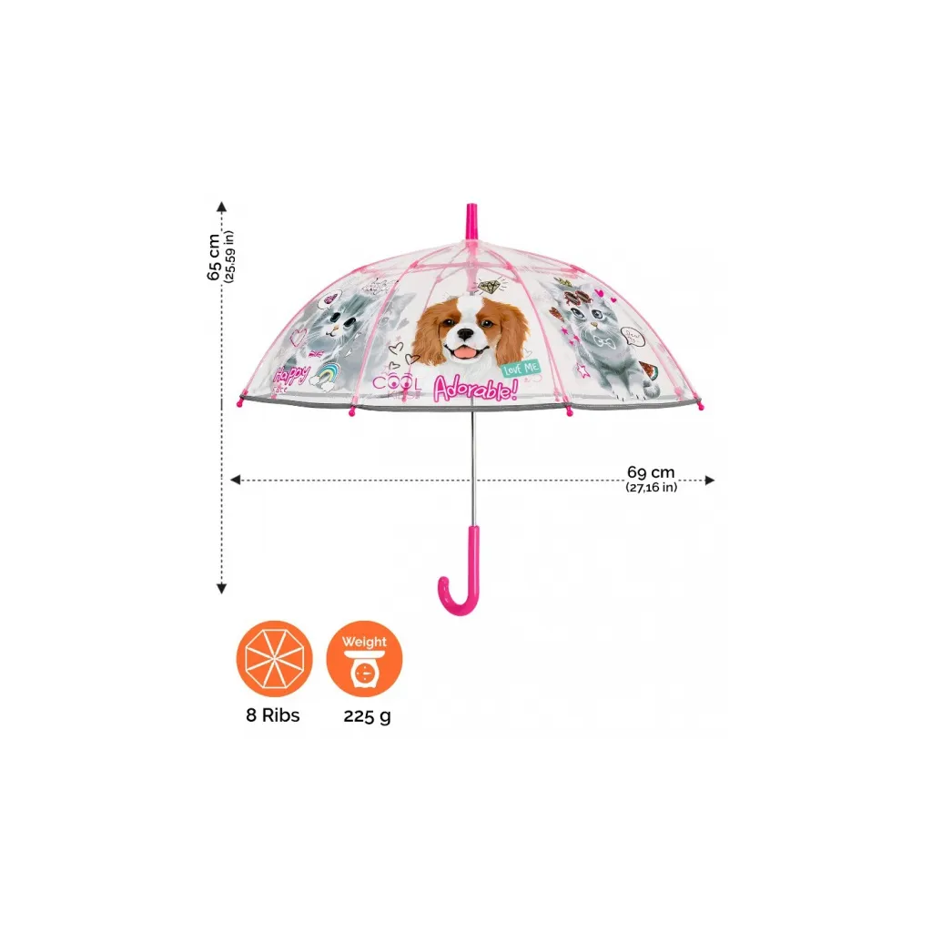 Detský reflexný dáždnik Perletti Cool Kids, Pets Transparent – bezpečný a štýlový pre deti