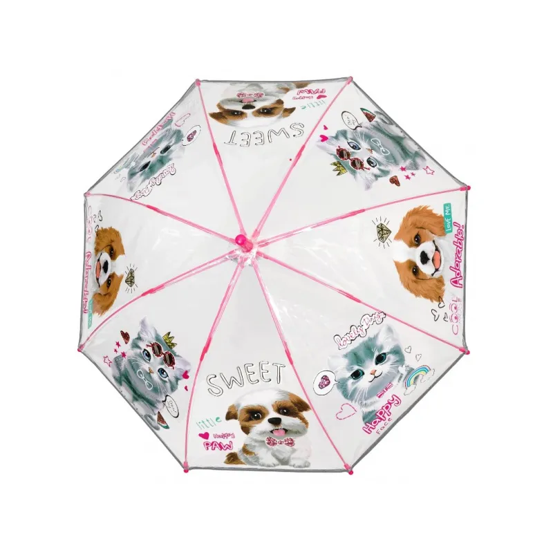 Detský reflexný dáždnik Perletti Cool Kids, Pets Transparent, 15635 Detský reflexný dáždnik Perletti Cool Kids, Pets Transparent, 15635