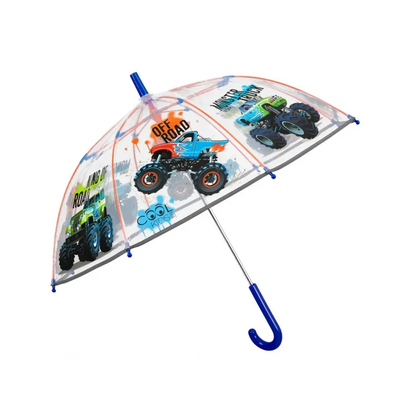 Detský reflexný dáždnik Perletti Cool Kids Trucks Transparent, 15637 Detský reflexný dáždnik Perletti Cool Kids Trucks Transparent, 15637