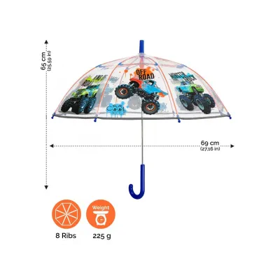 Detský reflexný dáždnik Perletti Cool Kids Trucks Transparent, 15637 Detský reflexný dáždnik Perletti Cool Kids Trucks Transparent, 15637