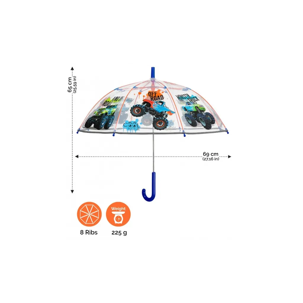 Detský reflexný dáždnik Perletti Cool Kids Trucks Transparent – bezpečný a štýlový pre deti