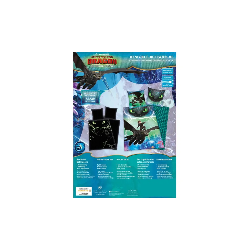 Svietiace bavlnené obliečky Ako vycvičiť draka 140x200