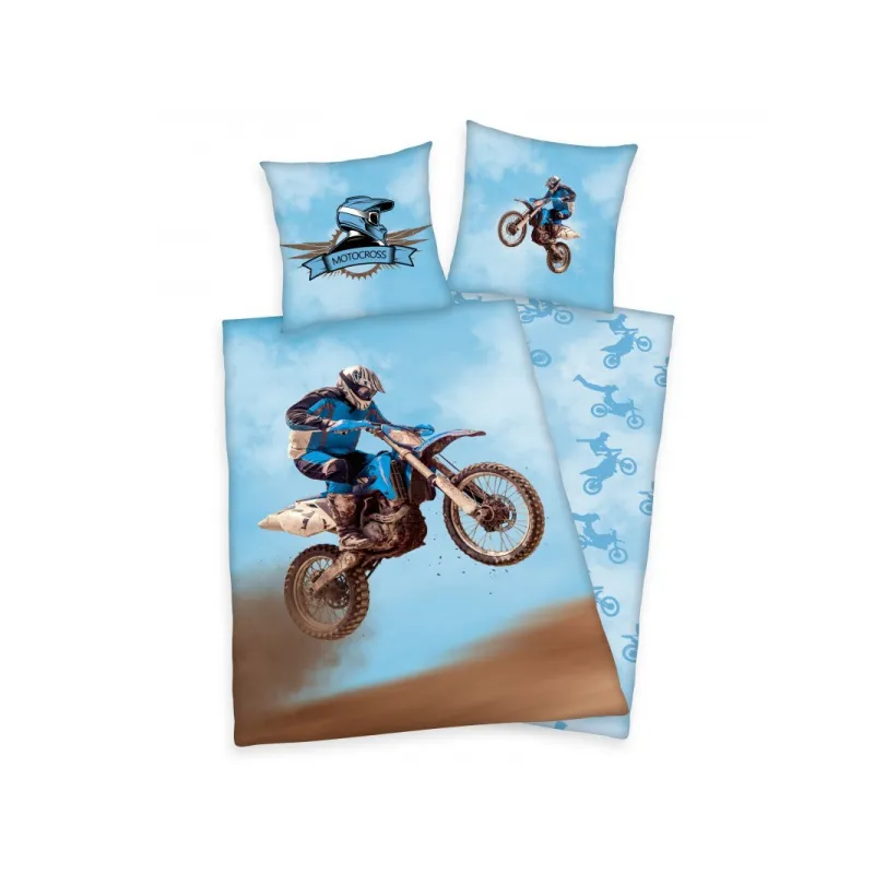 Oboustranné bavlněné povlečení MOTOCROSS, 140/200+70/90 Oboustranné bavlněné povlečení MOTOCROSS, 140/200+70/90