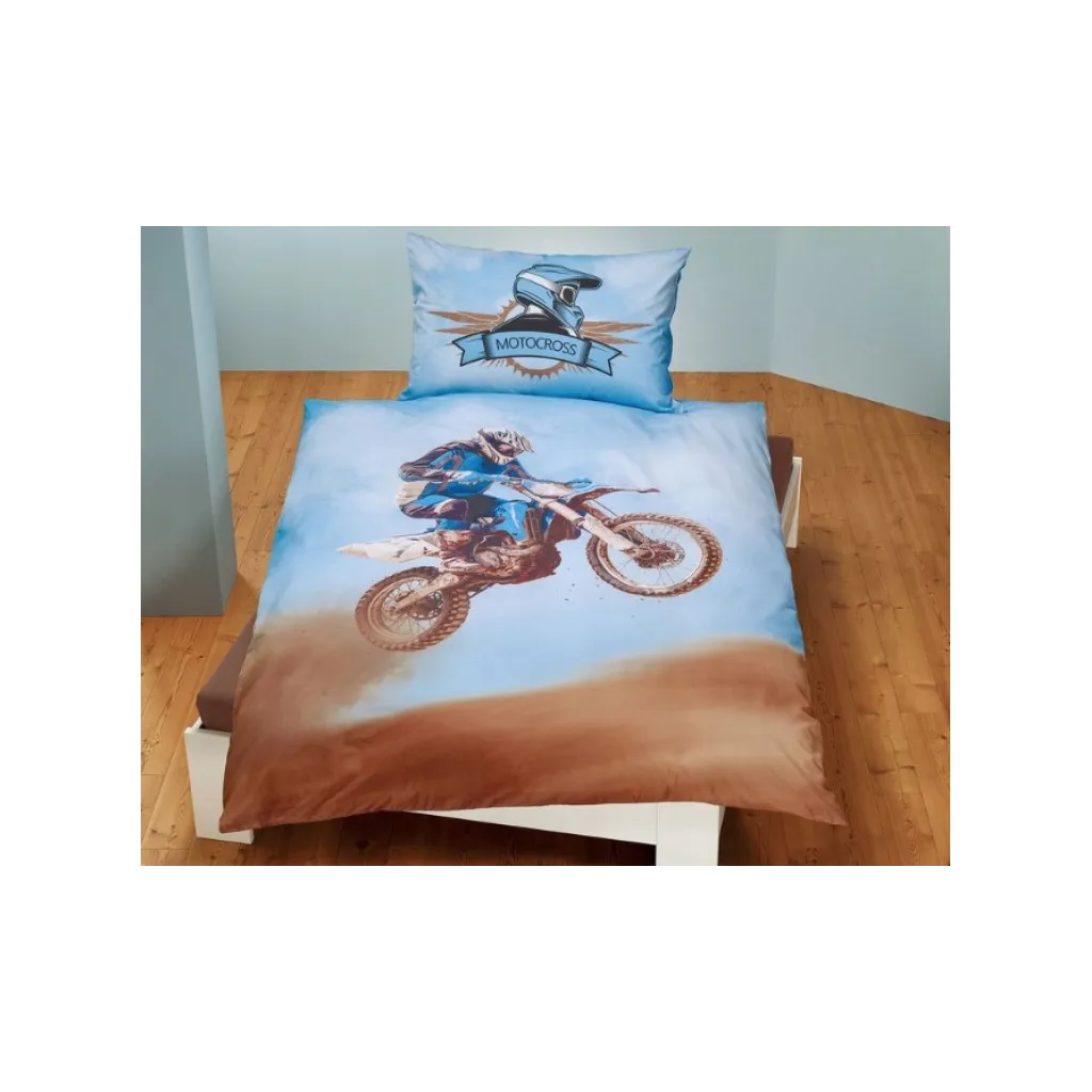 Obojstranné bavlnené obliečky Herding MOTOCROSS, 140/200+70/90