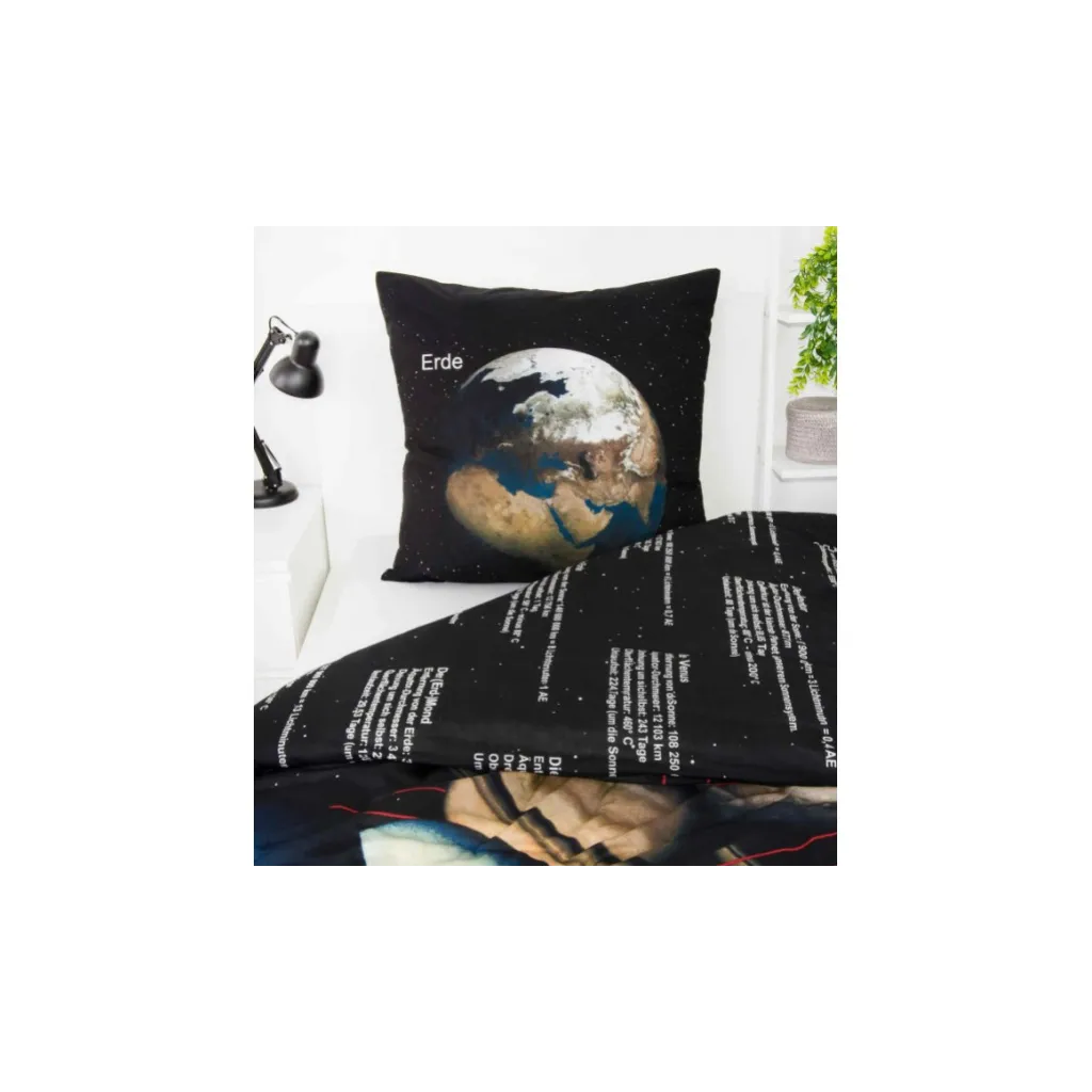 Oboustranné bavlněné povlečení SLUNEČNÍ SOUSTAVA, 140/200+70/90