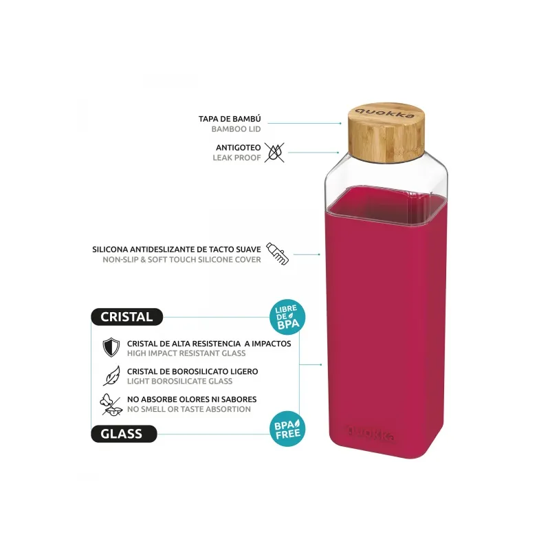 Quokka Storm, Sklenená fľaša so silikónovým povrchom Maroon, 700ml, 40025 Quokka Storm, Sklenená fľaša so silikónovým povrchom Maroon, 700ml, 40025