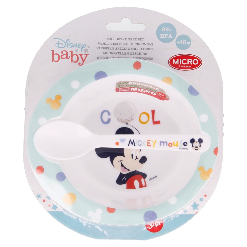 Detský plastový riad 2ks, Mickey Mouse Baby, miska, lyžička, 13078