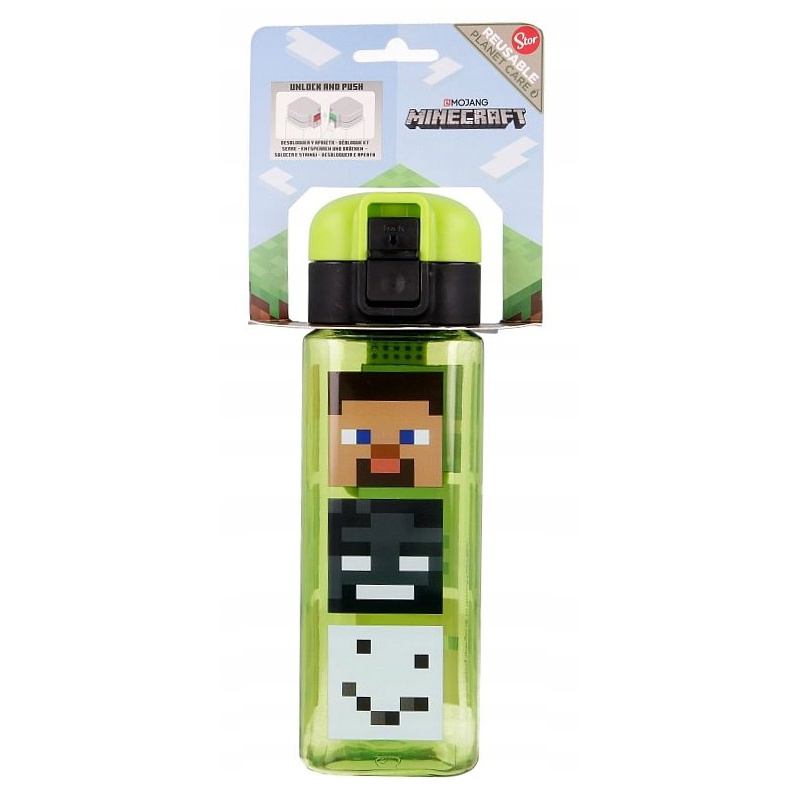 Hranatá plastová fľaša MINECRAFT LOCK, 550ml, 40402