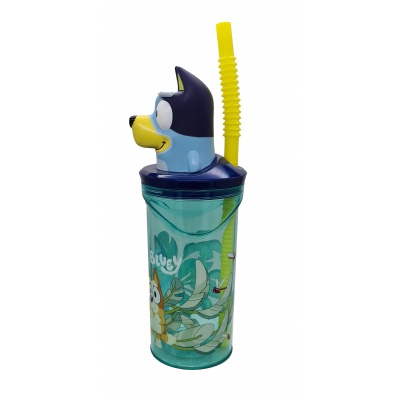 Plastový 3D pohár Bluey so slamkou 360 ml | Detský pohár