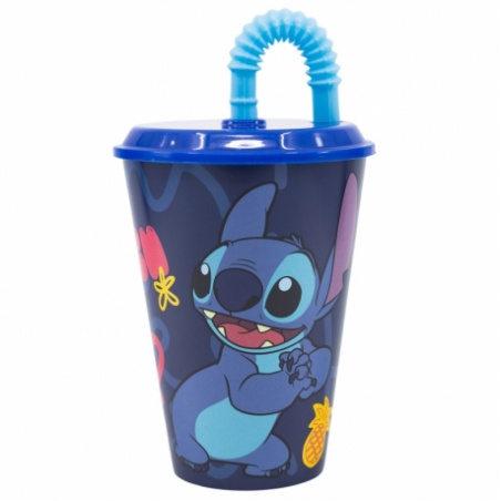 Plastový pohár s vrchnákom a slamkou Lilo & Stitch, 430ml, 75030