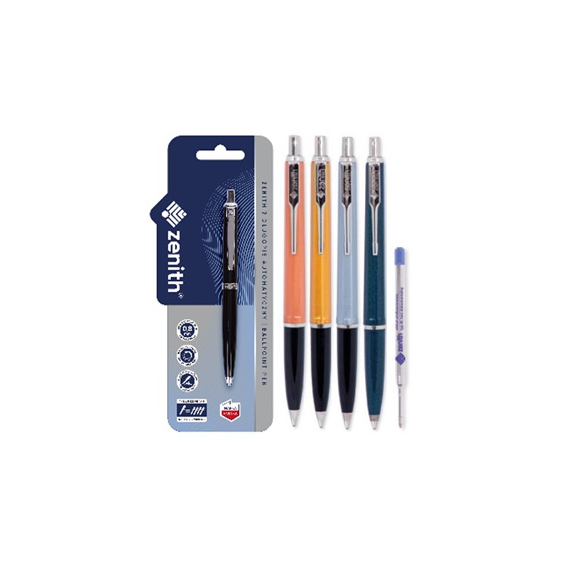 Zenith, Modré guľôčkové pero 0,8mm + náhr. náplň, blister, 4570121