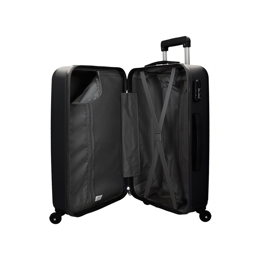 ROLL ROAD Flex Black, ABS Cestovný kufor 65x46x23cm, 56L – stredný kufor s otočnými kolieskami a číselným zámkom