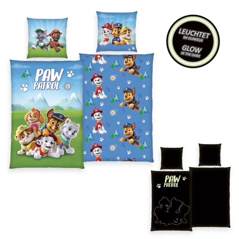 Oboustranné svítící bavlněné povlečení PAW PATROL, 140/200+70/90 Oboustranné svítící bavlněné povlečení PAW PATROL, 140/200+70/90