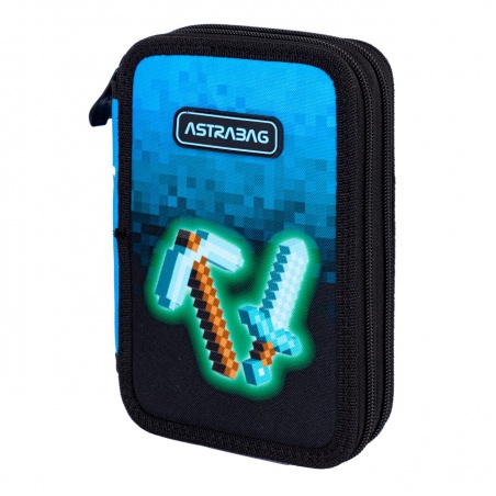 Dvoupatrový penál s náplní AstraBAG BLUE PIXEL, AC21, 503024054