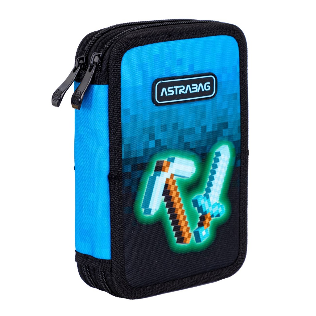 Dvoupatrový penál s náplní AstraBAG BLUE PIXEL, AC21, 503024054