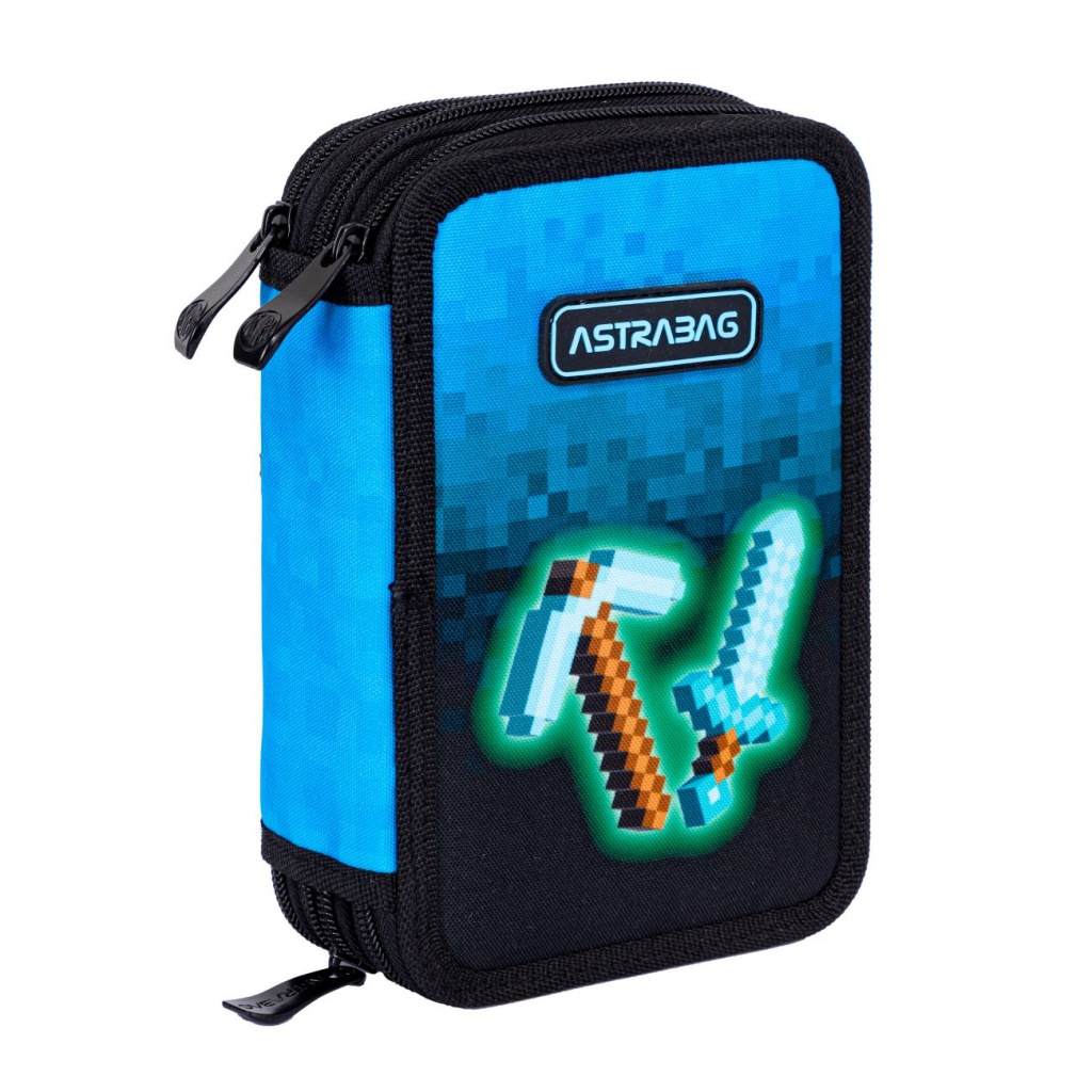 Třípatrový penál s náplní AstraBAG BLUE PIXEL, AC31, 503024055