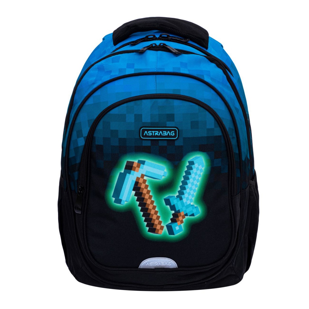 Školský batoh AstraBAG BLUE PIXEL AB300 – 3 komory, notebook, ergonomický