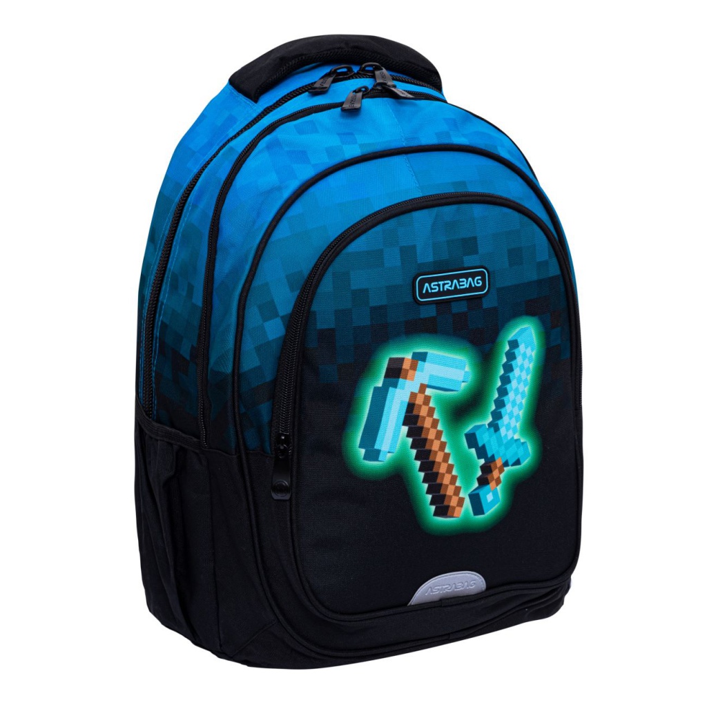 Školský batoh AstraBAG BLUE PIXEL AB300 – 3 komory, notebook, ergonomický
