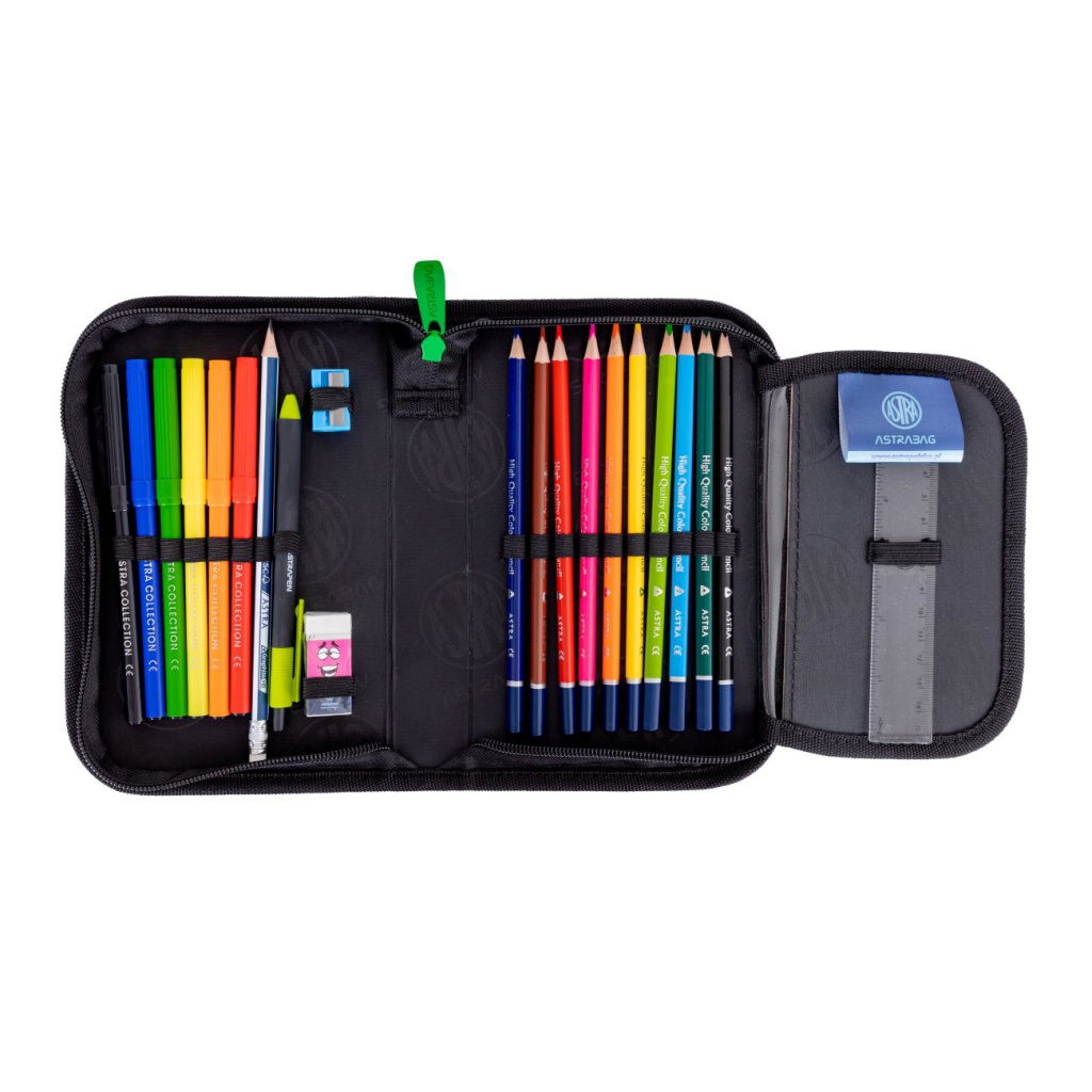 Vyklápěcí penál s náplní AstraBAG NEON FOOTBALL, AC11, 503024063