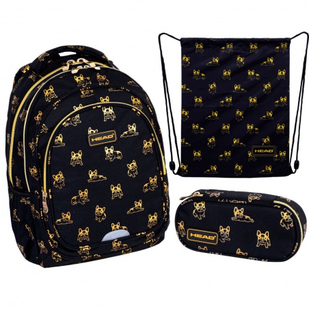 Výhodný set pro školačku Head Golden Frenchie (ergonomický batoh, penál, sáček)