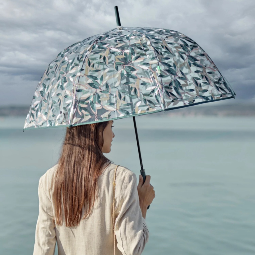 Perletti Time Green Leaves  – automatický priehľadný dáždnik