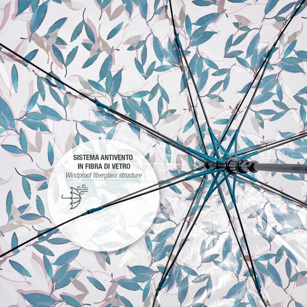 Perletti Time Green Leaves  – automatický priehľadný dáždnik