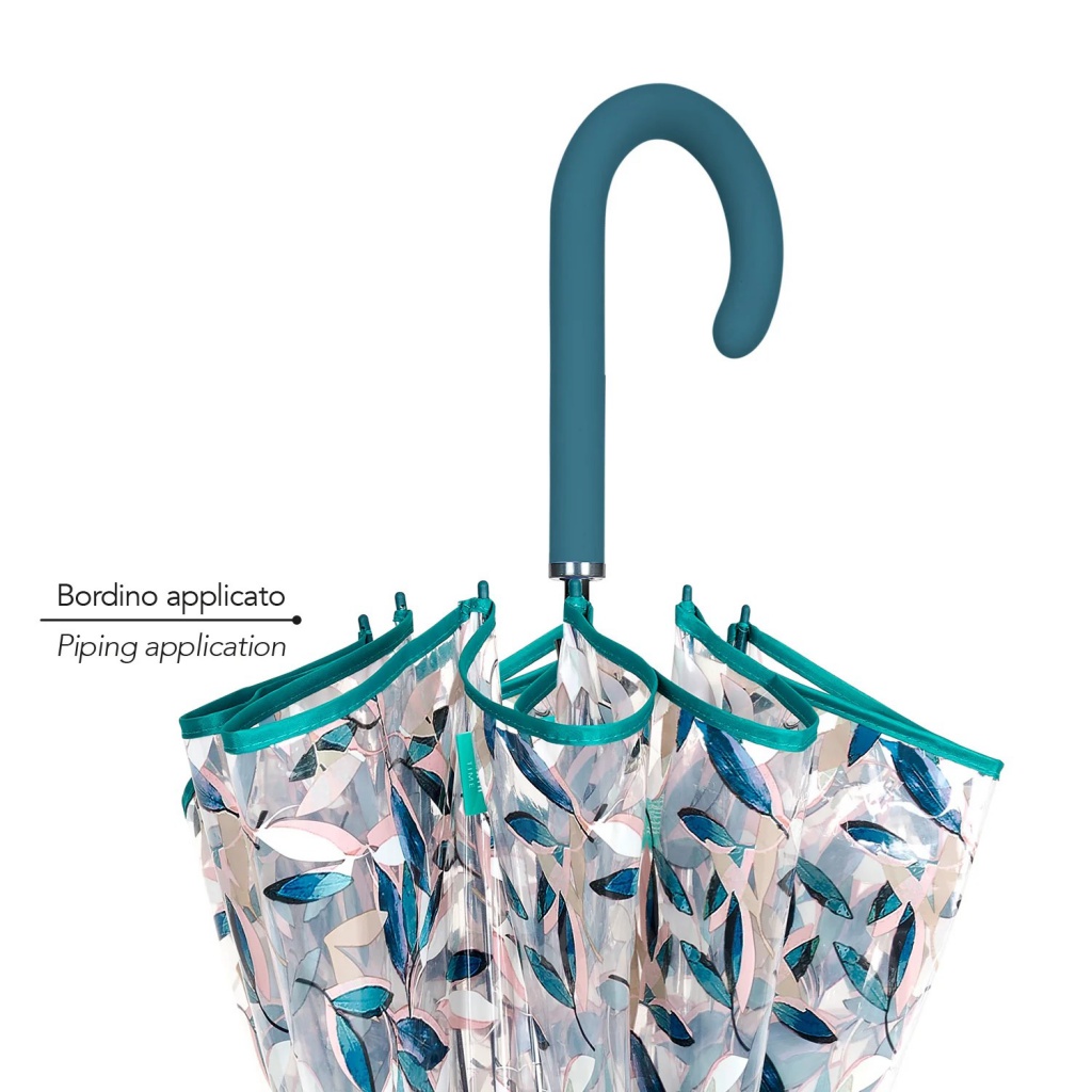 Dámský průhledný deštník s motivem zelených listů Perletti, 61cm, 26388