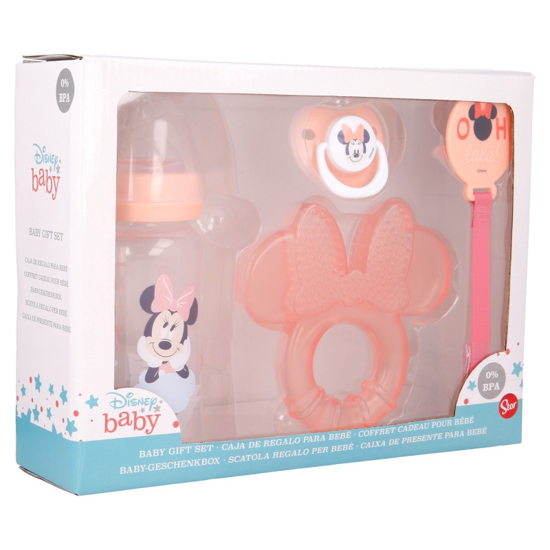 DISNEY BABY 4 dílný dárkový set MINNIE MOUSE (láhev, kousátko, dudlík a držák), 13108 DISNEY BABY 4 dílný dárkový set MINNIE MOUSE (láhev, kousátko, dudlík a držák), 13108