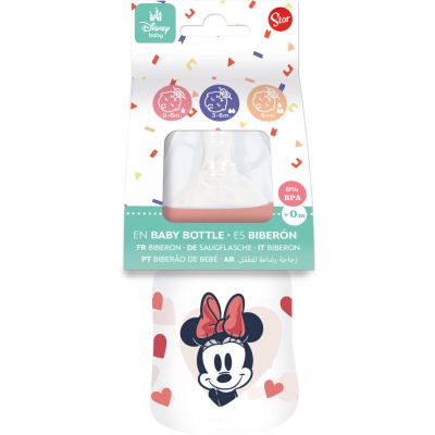 Dojčenská fľaša Minnie Mouse s antikolikovým systémom, 150ml, 10701 Dojčenská fľaša Minnie Mouse s antikolikovým systémom, 150ml, 10701