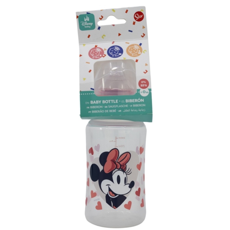 Dojčenská fľaša Minnie Mouse s antikolikovým systémom, 240ml, 10702 Dojčenská fľaša Minnie Mouse s antikolikovým systémom, 240ml, 10702