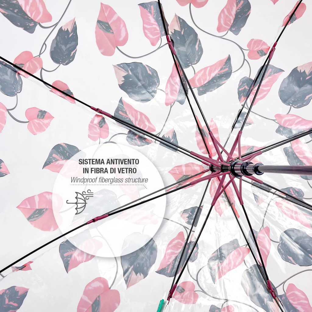 Dámský průhledný deštník s motivem listů Perletti, 61cm, 26390