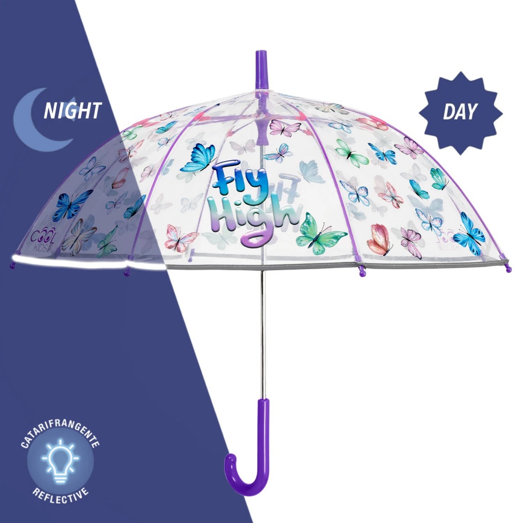 Cool Kids Transparent, Dětský reflexní deštník s motýlky, 15634