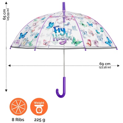 Detský reflexný dáždnik s motýlikmi Perletti Cool Kids Transparent, 15634 Detský reflexný dáždnik s motýlikmi Perletti Cool Kids Transparent, 15634