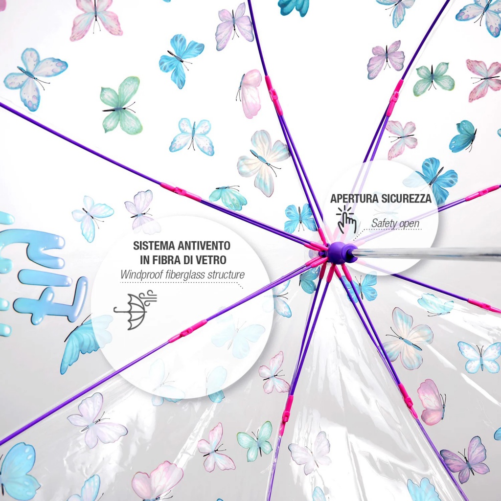 Cool Kids Transparent, Dětský reflexní deštník s motýlky, 15634