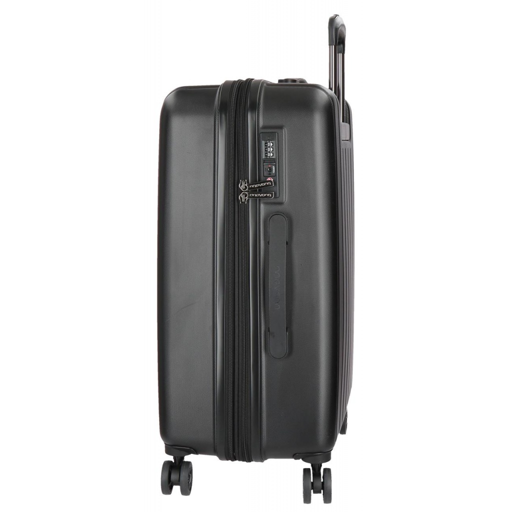 MOVOM Wood Black – Veľký rozšíriteľný škrupinový kufor 75×52×32 cm, 109L, TSA zámok