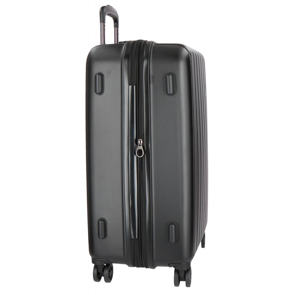 MOVOM Wood Black – Veľký rozšíriteľný škrupinový kufor 75×52×32 cm, 109L, TSA zámok