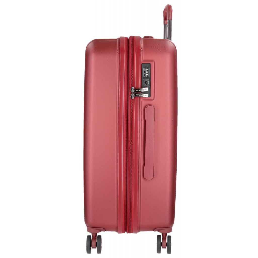 MOVOM Wood Red – Veľký rozšíriteľný škrupinový kufor 75×52×32 cm, 109L, TSA zámok