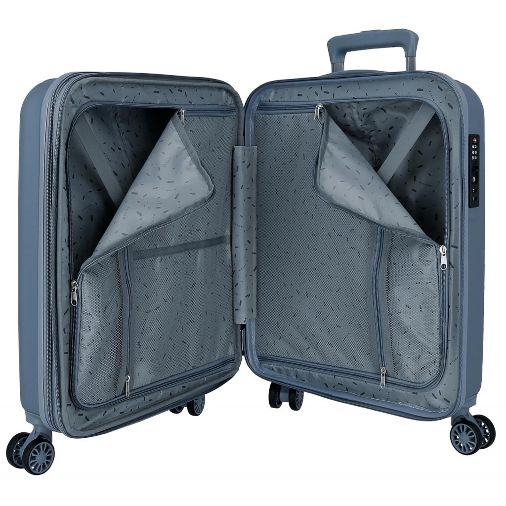 MOVOM Wood Steel Blue, škrupinový cestovný kufor – oceľovo modrá príručná batožina s TSA zámkom