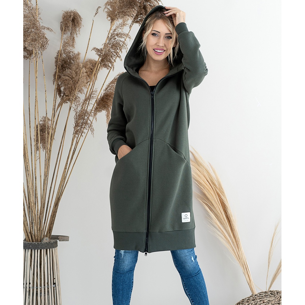 Dámska tepláková bunda dlhá Ika - Color : Khaki