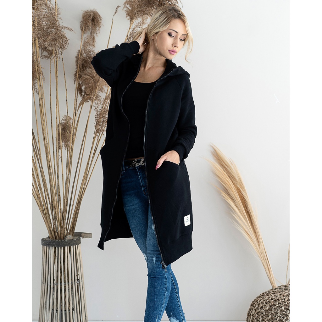 Dámska tepláková bunda dlhá Ika - Color : Black