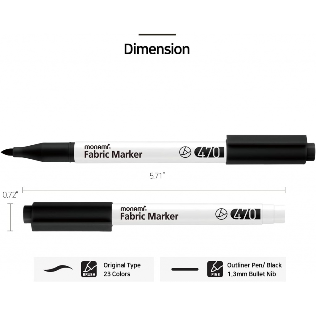 MONAMI Sada popisovačů na textil FABRIC MARKER 470, 15+1ks