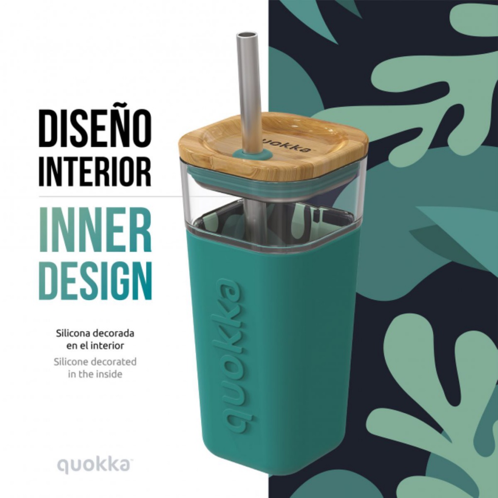 Quokka Cube, Skleněná sklenice se silikonovým povrchem Tropical Flow, 540ml, 40052