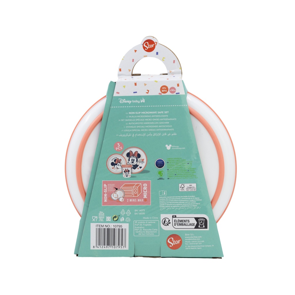 Detský protišmykový jedálenský set Minnie Mouse Non Slip – tanier, miska, pohár 260 ml