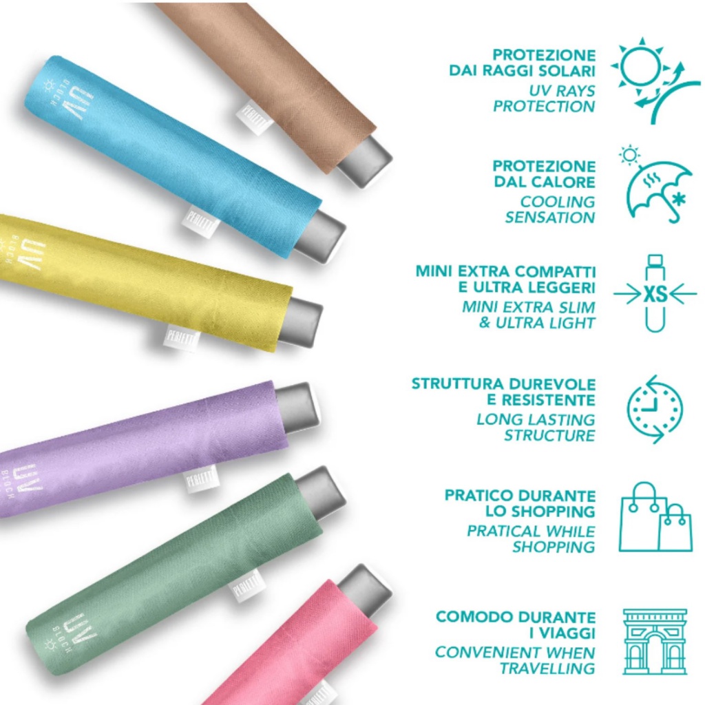 Skládací deštník s UV filtrem Perletti Time / Azzurro Pastello, 26409
