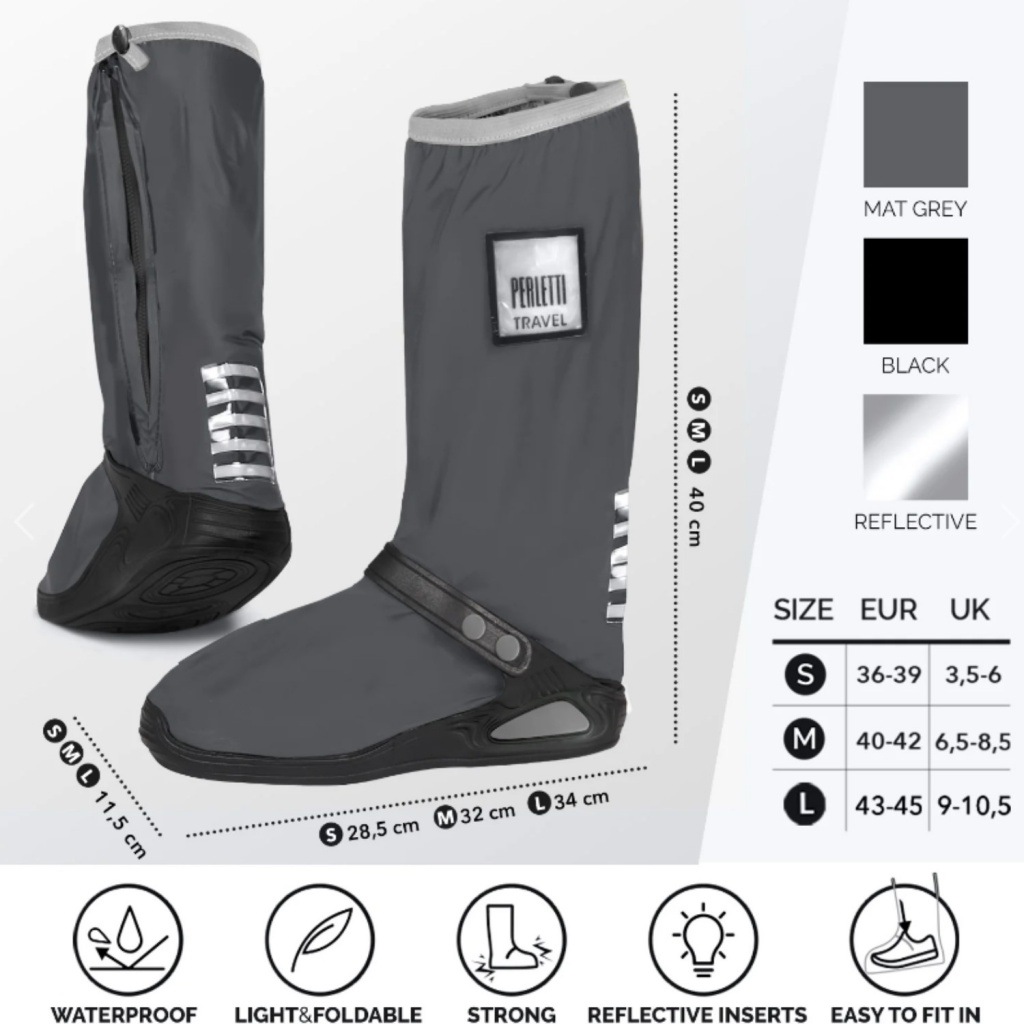 Kvalitní nepromokavé návleky na obuv Perletti Travel, velikost S 36/39, Grigio, 95044