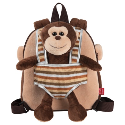 Detský obojstranný plyšový batoh s odnímateľnou hračkou Perletti Toys, OPICA, 13031