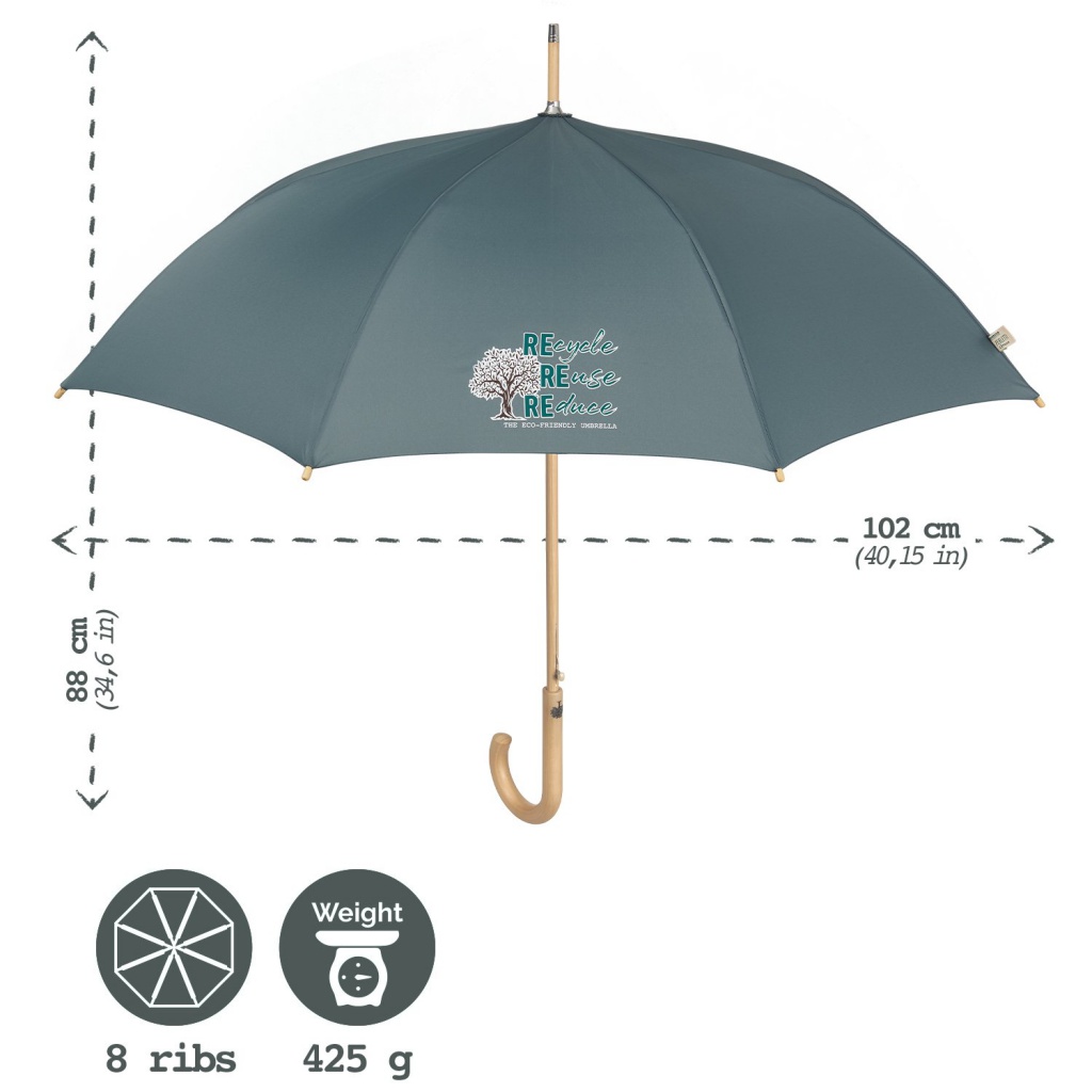PERLETTI GREEN Dámský automatický deštník / břidlicově šedá, 19109
