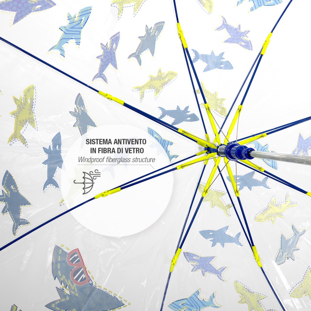 Detský reflexný automatický dáždnik Perletti Cool Kids Shark, 15609