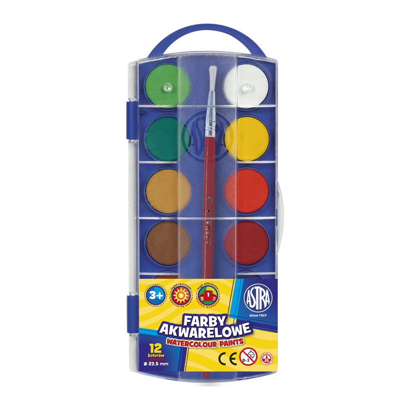 ASTRA Vodové barvy se štětcem průměr 23,5mm 12 barev, 83216905 ASTRA Vodové barvy se štětcem průměr 23,5mm 12 barev, 83216905