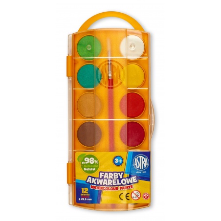 ASTRA Vodové barvy se štětcem průměr 23,5mm 12 barev, 83216905